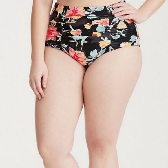 Torrid Floral High Rise Ruched Swim Bottom - Picture 1 of 7